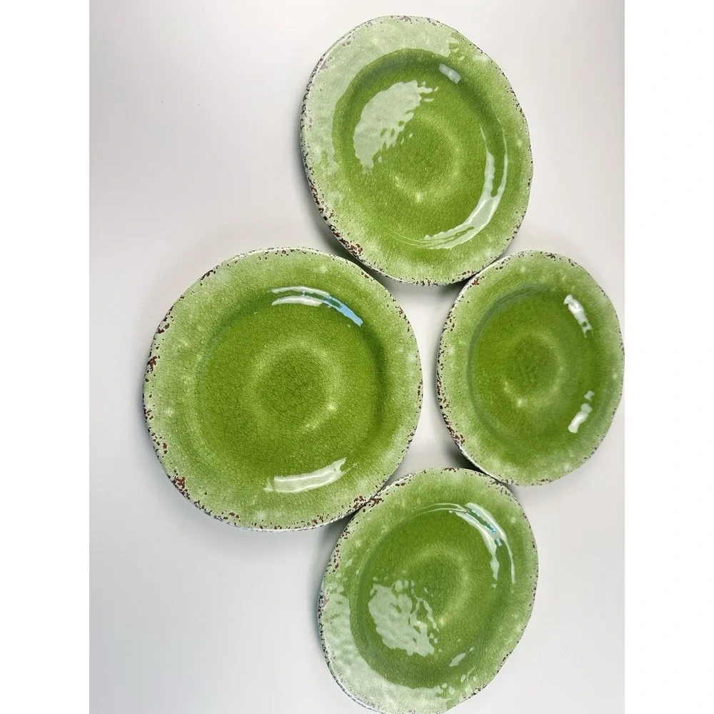 Pier 1 Carmelo Green Crackle Melamine Lunch or Salad Plates Set 4 8.75